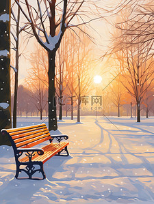 冬天公园清晨的阳光休闲长椅16