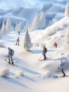 冬季冬天你好插画图片_冬天滑雪场滑雪微距场景18