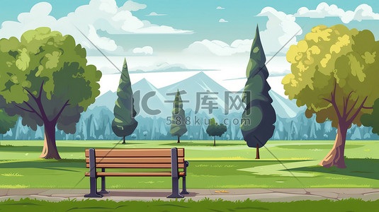 艺术休闲插画图片_城市休闲公园长椅休息椅2
