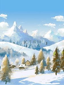 冲海报插画图片_雪山松树风景手绘冬天插画海报
