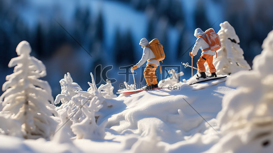 运动场景插画图片_冬天滑雪场滑雪微距场景1