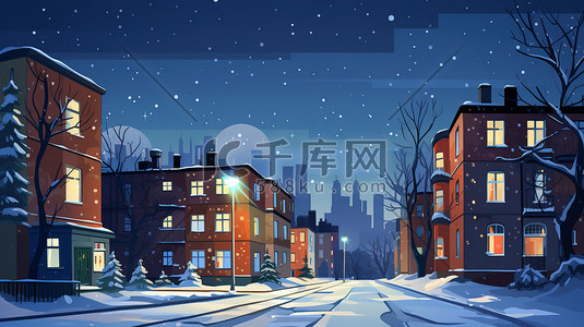 公寓的集合插画图片_冬天夜晚的公寓宿舍楼3