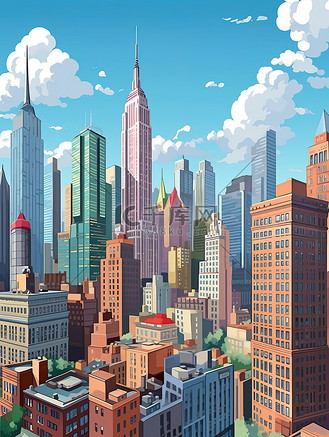 现代城市建筑天际线插画3