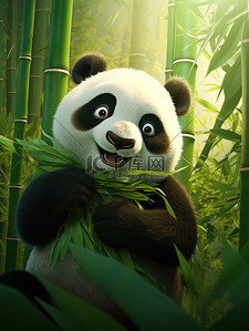 熊猫吃的竹子插画图片_可爱的熊猫吃竹子4