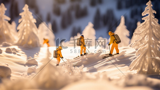 冬天微距插画图片_冬天滑雪场滑雪微距场景9