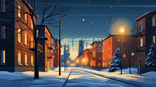 公寓透视插画图片_冬天夜晚的公寓宿舍楼10