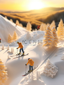 运动场景插画图片_冬天滑雪场滑雪微距场景2