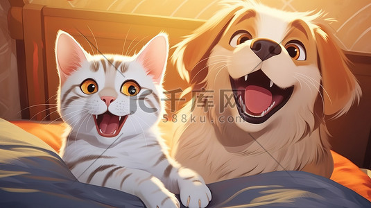 猫和狗快乐在床上16