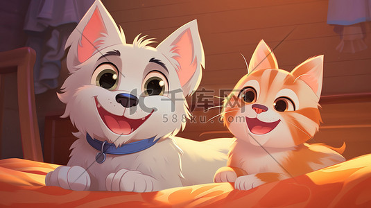 猫和狗快乐在床上5