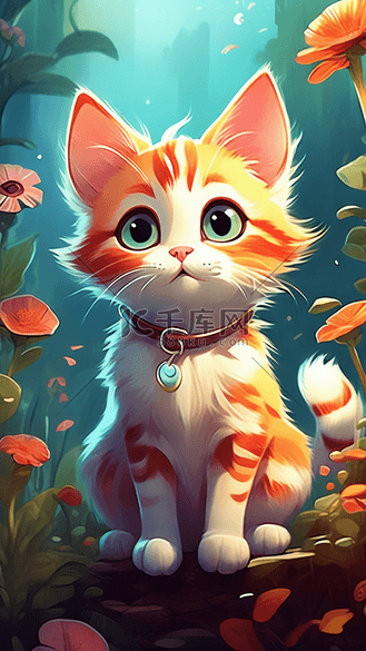 卡通小花猫在小花边边