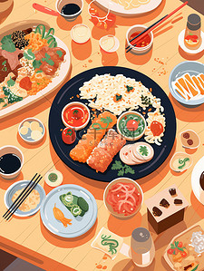 料理美食插画图片_餐桌上的料理美食15