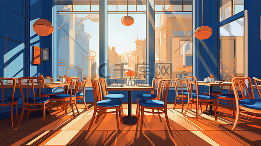 高档餐厅内部橙色和蓝色9