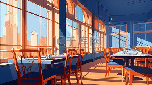 橙色装饰插画图片_高档餐厅内部橙色和蓝色13