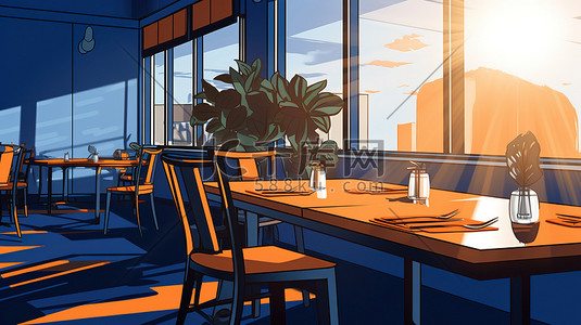 橙色装饰插画图片_高档餐厅内部橙色和蓝色20
