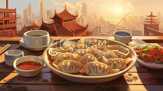 美食餐厅插画图片_饺子美食餐厅中国风插画2