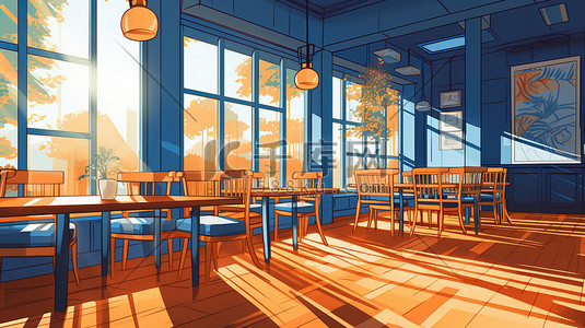 高档信纸插画图片_高档餐厅内部橙色和蓝色12