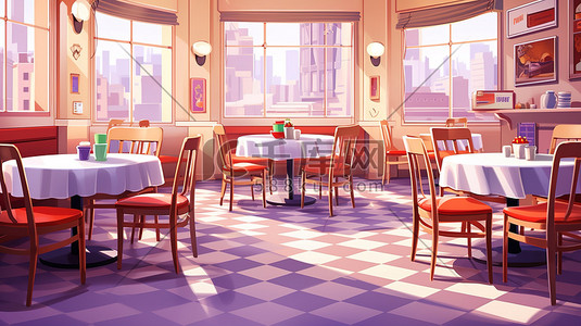 活页方格插画图片_浅紫色装饰风格的餐厅4