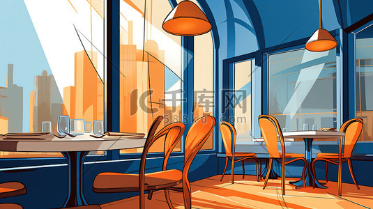 高档餐厅内部橙色和蓝色15
