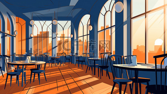 高档标签插画图片_高档餐厅内部橙色和蓝色1