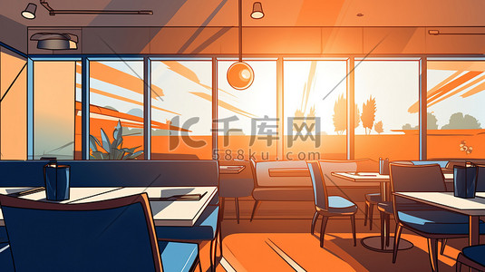 高档标签插画图片_高档餐厅内部橙色和蓝色11