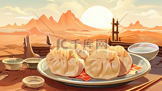 饺子美食餐厅中国风插画6