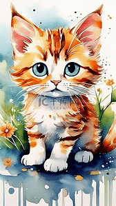 铜板花边插画图片_卡通小花猫在小花边边