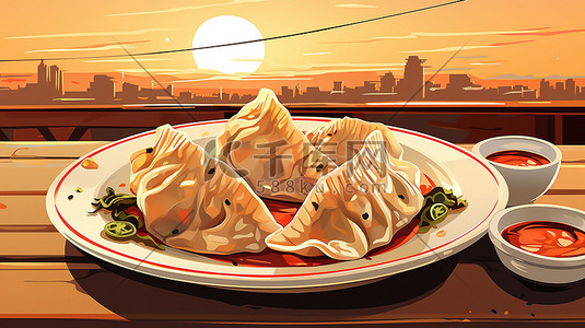 饺子美食餐厅中国风插画5