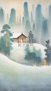 清新磨砂插画图片_清新国风肌理磨砂质感雪景冬景插画