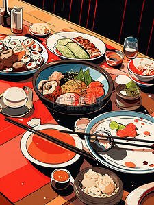 料理美食插画图片_餐桌上的料理美食1