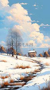 雪海报插画图片_冬天唯美风景插画海报