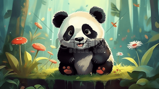 可爱的熊猫简约风格插画