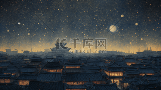 中国风元宵节古镇夜景插画11