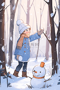 冬天雪景雪人手绘可爱孩子插画海报