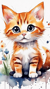 铜板花边插画图片_卡通小花猫在小花边边