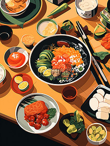 料理单页插画图片_餐桌上的料理美食6