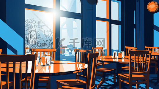 高档标签插画图片_高档餐厅内部橙色和蓝色7