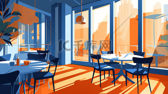 橙色装饰插画图片_高档餐厅内部橙色和蓝色18