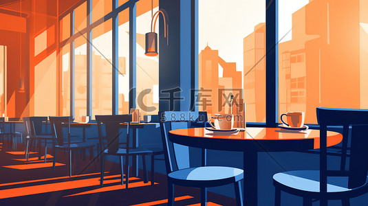 高档标签插画图片_高档餐厅内部橙色和蓝色10