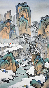 工笔插画图片_国风工笔山水画中国画