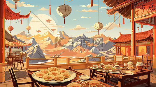 饺子美食餐厅中国风插画1