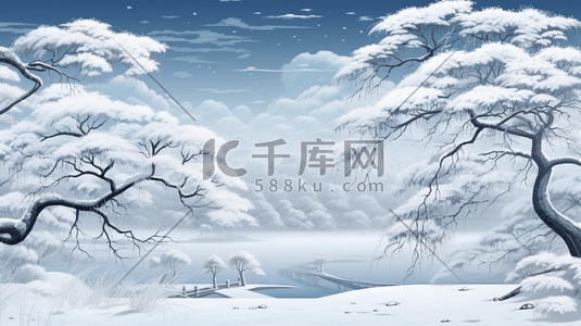 雪压插画图片_参天大树雪中雾凇美景插画10