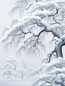 雪压插画图片_参天大树雪中雾凇美景插画35