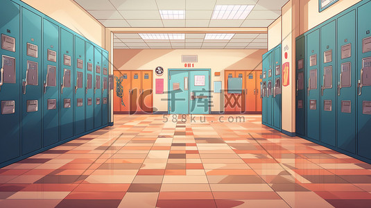 教室走廊插画图片_学校走廊的储物柜5