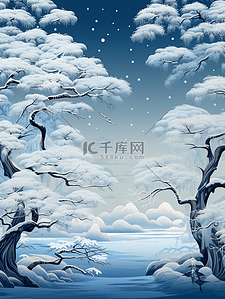 参天大树雪中雾凇美景插画15
