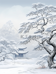 压雪插画图片_参天大树雪中雾凇美景插画17