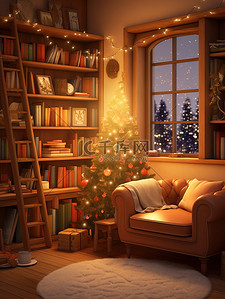 装饰数字数字3插画图片_圣诞树的房间温暖和谐3