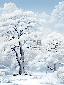 参天大树雪中雾凇美景插画6