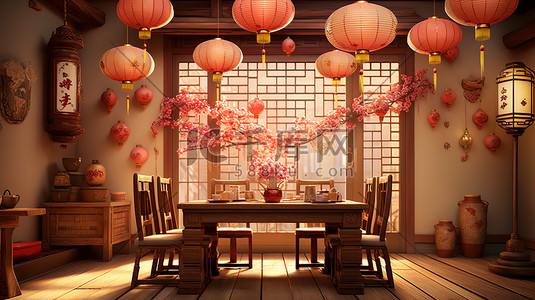中式春节装饰餐厅2