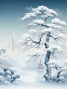 雪压插画图片_参天大树雪中雾凇美景插画19