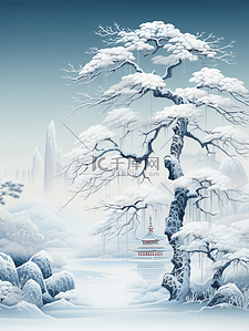 天门山雾凇插画图片_参天大树雪中雾凇美景插画19